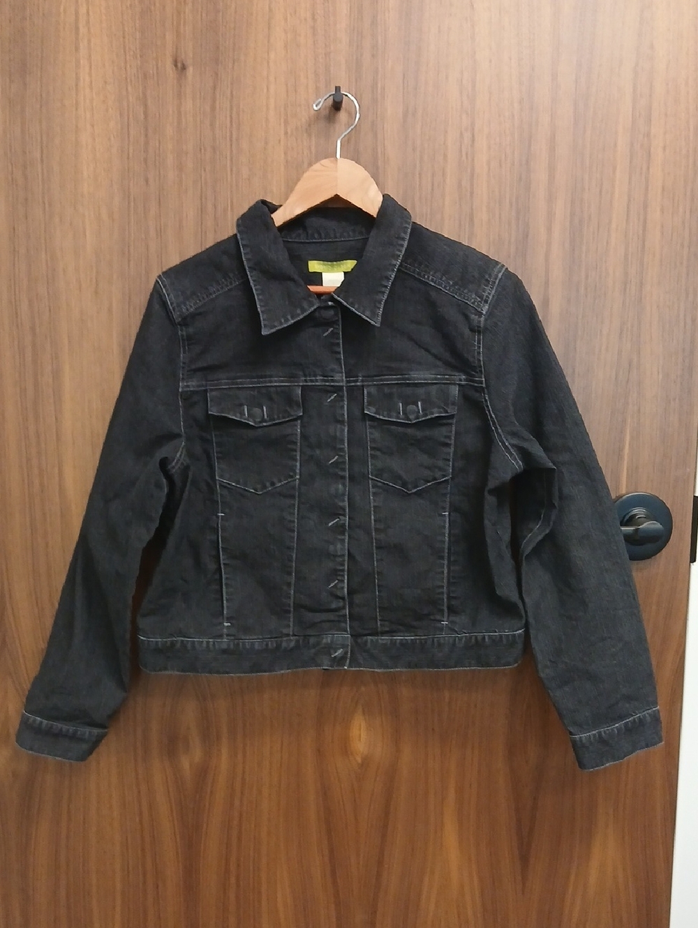 SIGRID OLSEN Black Snap Button Denim Jacket SZ PL